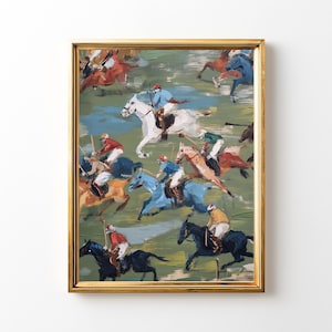 Vintage Polo Match Painting: Equestrian Country Club Art (Digital Download