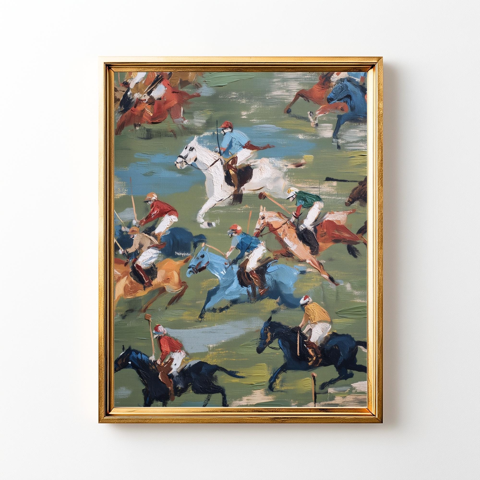 Vintage Polo Match Painting: Equestrian Country Club Art (digital