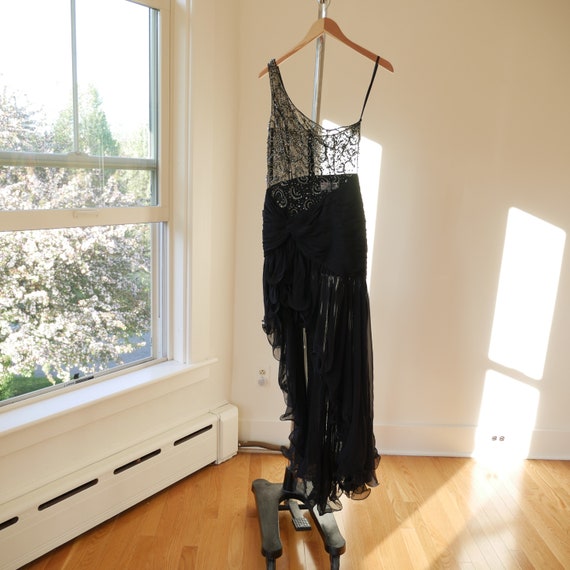 Black Silk Salsa Dress Y2k Vintage Beaded Sheer P… - image 4