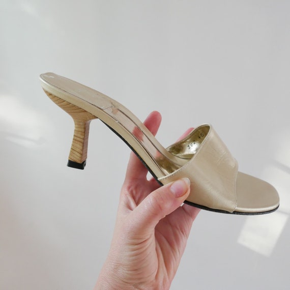 y2k gold metallic leather slides low heel by bebe… - image 3