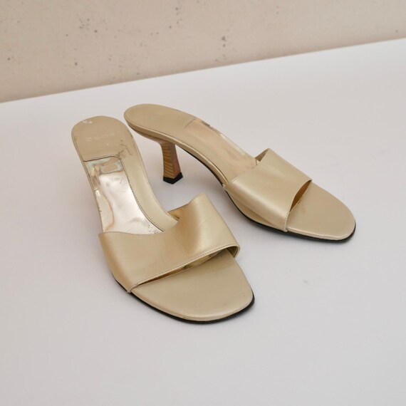 y2k gold metallic leather slides low heel by bebe… - image 8