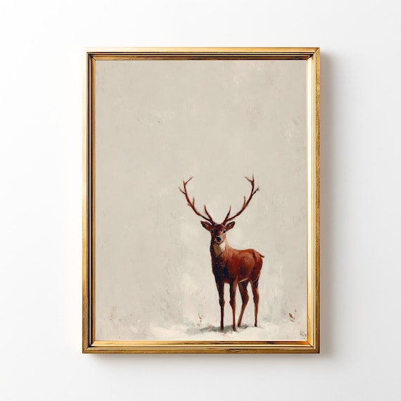 Minimalist Deer Painting | Rustic Winter Wildlife Art (Digital Download)