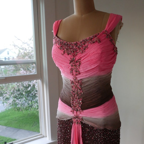 Hand Beaded Silk Gown Y2K Vintage Prom Dress Fair… - image 4