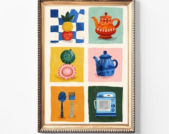 Colorful Kitchen Art Print | Modern Folk Cookware Illustration (Digital Download)
