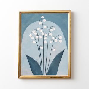 Lily of the Valley Wall Art | Blue Botanical Floral Print | Vintage-Inspired Flower Illustration | Cottagecore Wall Art | Digital Download