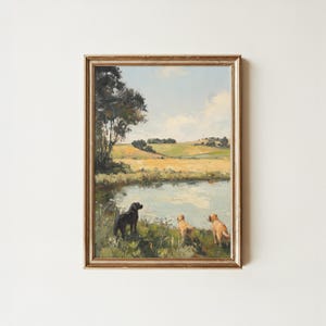 Vintage Labrador Retriever Druck: Rustikaler Hund und Teich Kunst (Digitaler Download)