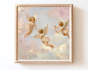 Cherubino Angelo Wall Art / Dipinto Cupido Pastello / Decorazione Romantica Paradiso / Stampa Vintage per Cameretta / Arte Murale Shabby Chic / Download Digitale
