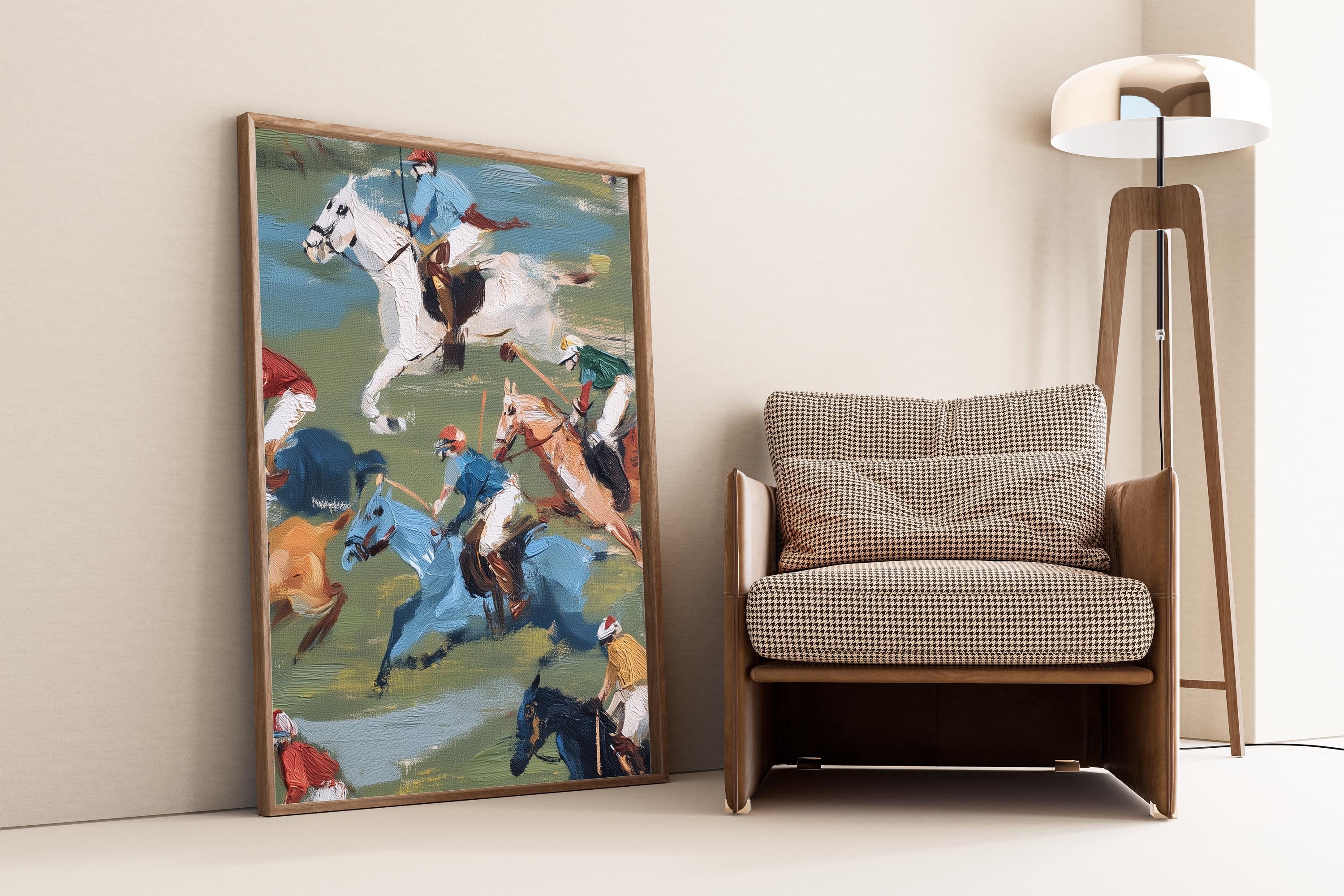 Vintage Polo Match Painting: Equestrian Country Club Art (digital