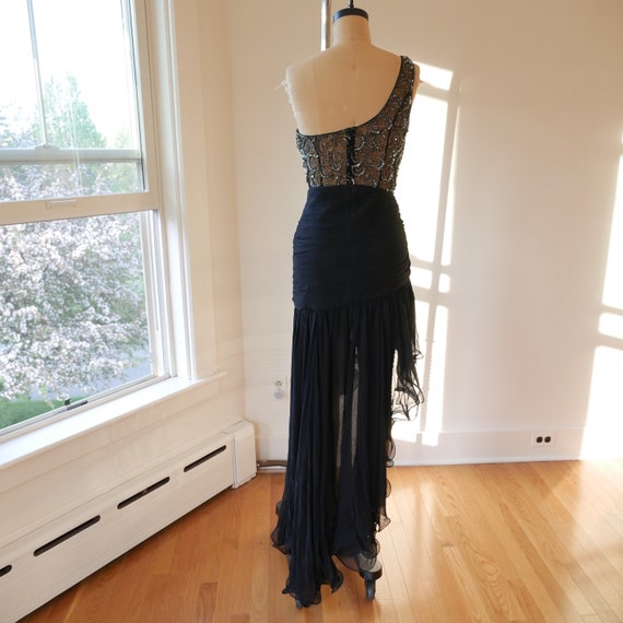 Black Silk Salsa Dress Y2k Vintage Beaded Sheer P… - image 5