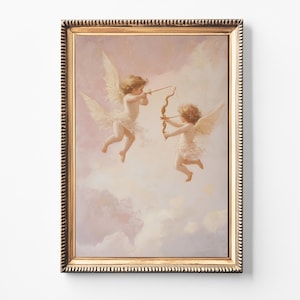 Cherub Angel Wall Art | Cupid Painting Digital Print | Coquette Pink Rococo Print Nursery, Bedroom, Gallery Wall | Instant Digital Download