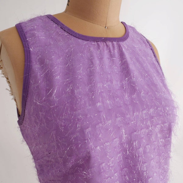 slinky tank top | Vintage purple tank with sparkle fuzzy detailing by Tracos S-M