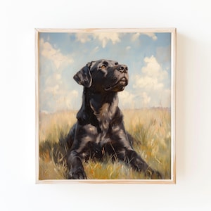 Vintage Black Labrador Retriever Art | French Impressionist Dog Print | Rustic Farmhouse Wall Decor