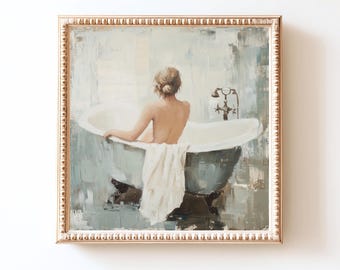 Woman in Bathtub Painting | Minimalist Bathroom Art (Digital Download)