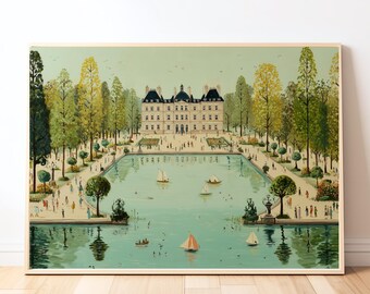 パリの壁画：リュクサンブール公園の春の絵画（デジタルアート