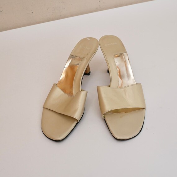 y2k gold metallic leather slides low heel by bebe… - image 1