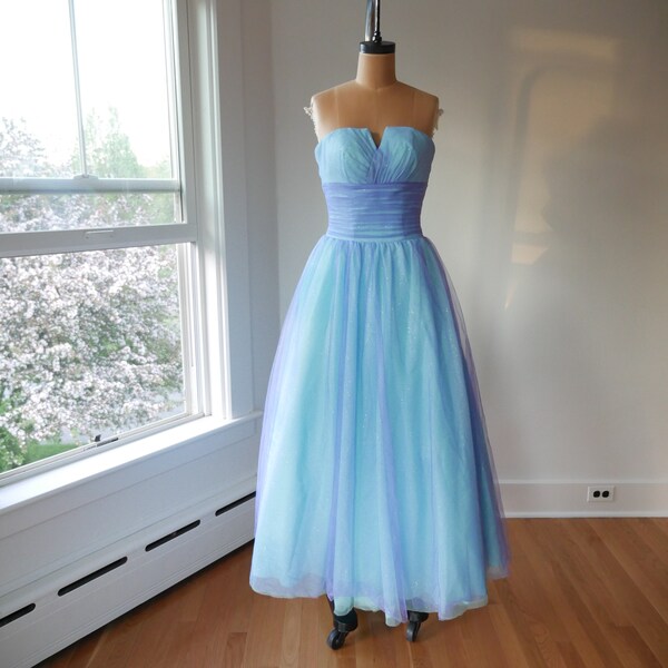 Evening Gown Corset Dress Y2K Vintage Cinderella Tutu Chiffon Sparkle Fairy Gown Blue Purple XS