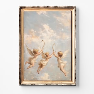 Vintage Cherub Angel Wall Art | Cupid Painting Digital Print | Romantic Rococo Print for Nursery, Bedroom, Gallery Wall | Instant Download