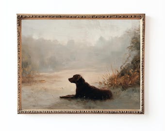 Impresión vintage de Labrador Chocolate: Arte rústico de perro de granja (Descarga digital)