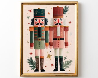 Nutcracker Soldiers Christmas Art Print | Festive Holiday Decor (Digital Download)