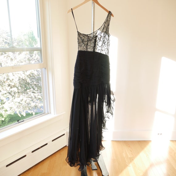 Black Silk Salsa Dress Y2k Vintage Beaded Sheer P… - image 6