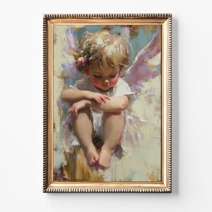 Vintage Cherub Angel Wall Art | Cupid Painting Digital Print | Romantic Print for Nursery, Bedroom, Gallery Wall | Instant Digital Download