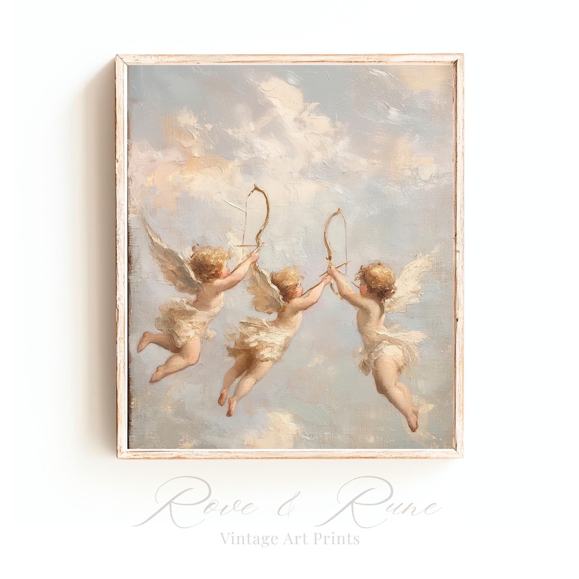 ヴィンテージの天使キューピッドエンジェルプリント：ロマンチックな