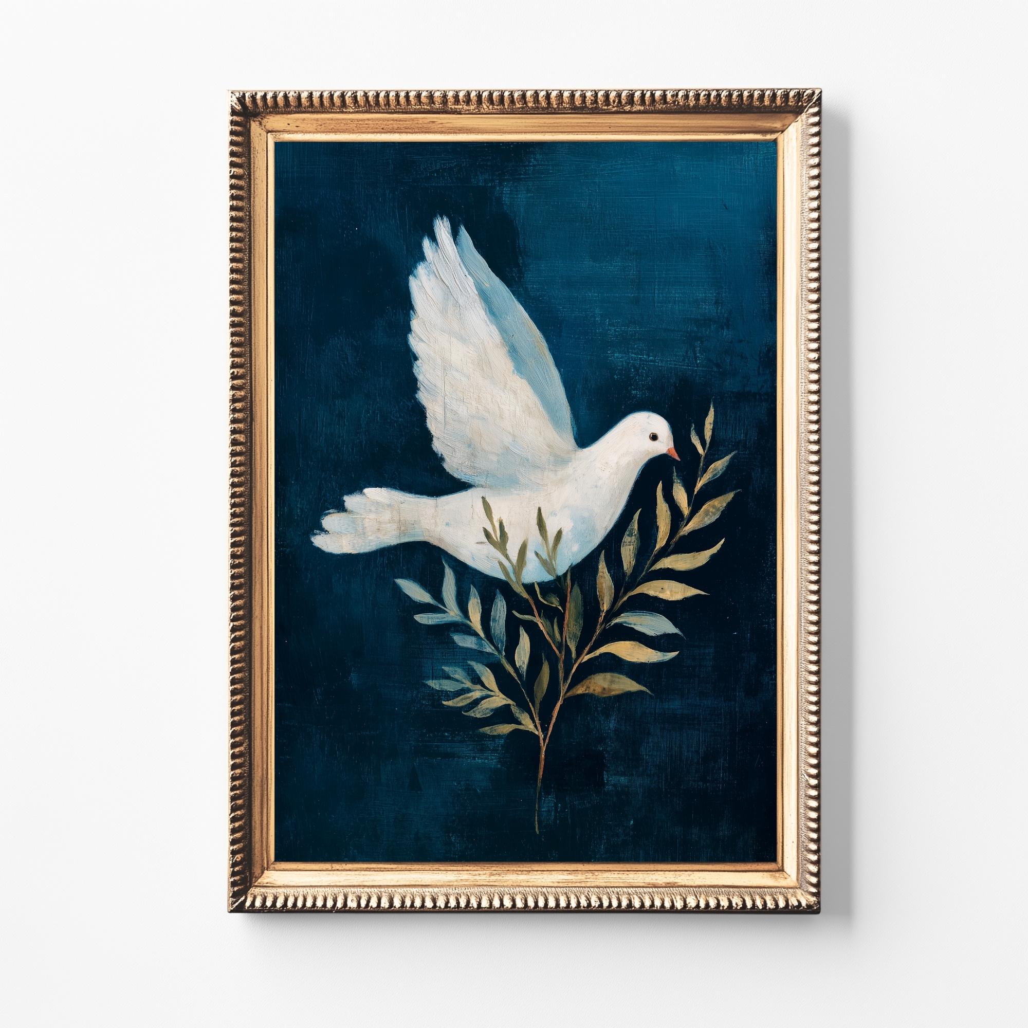鳩のオリーブの枝の絵画｜スピリチュアルな壁画（デジタルダウンロード