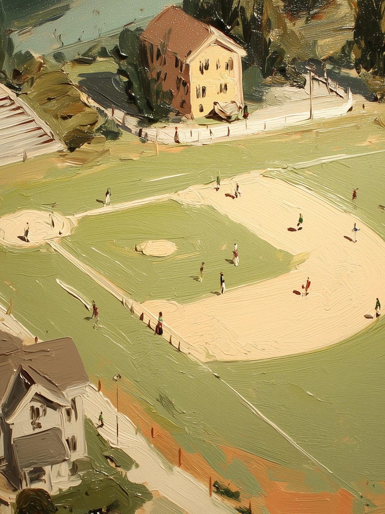Vintage Baseball Field Wall Art – Classic Small Town Sports Painting ...