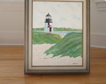 Lighthouse Oil on Canvas Painting Signed Original Nantucket, Massachusetts Framed