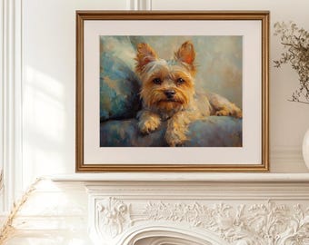 ヴィンテージヨークシャーテリアの絵画：ヨーキー犬の肖像画アート