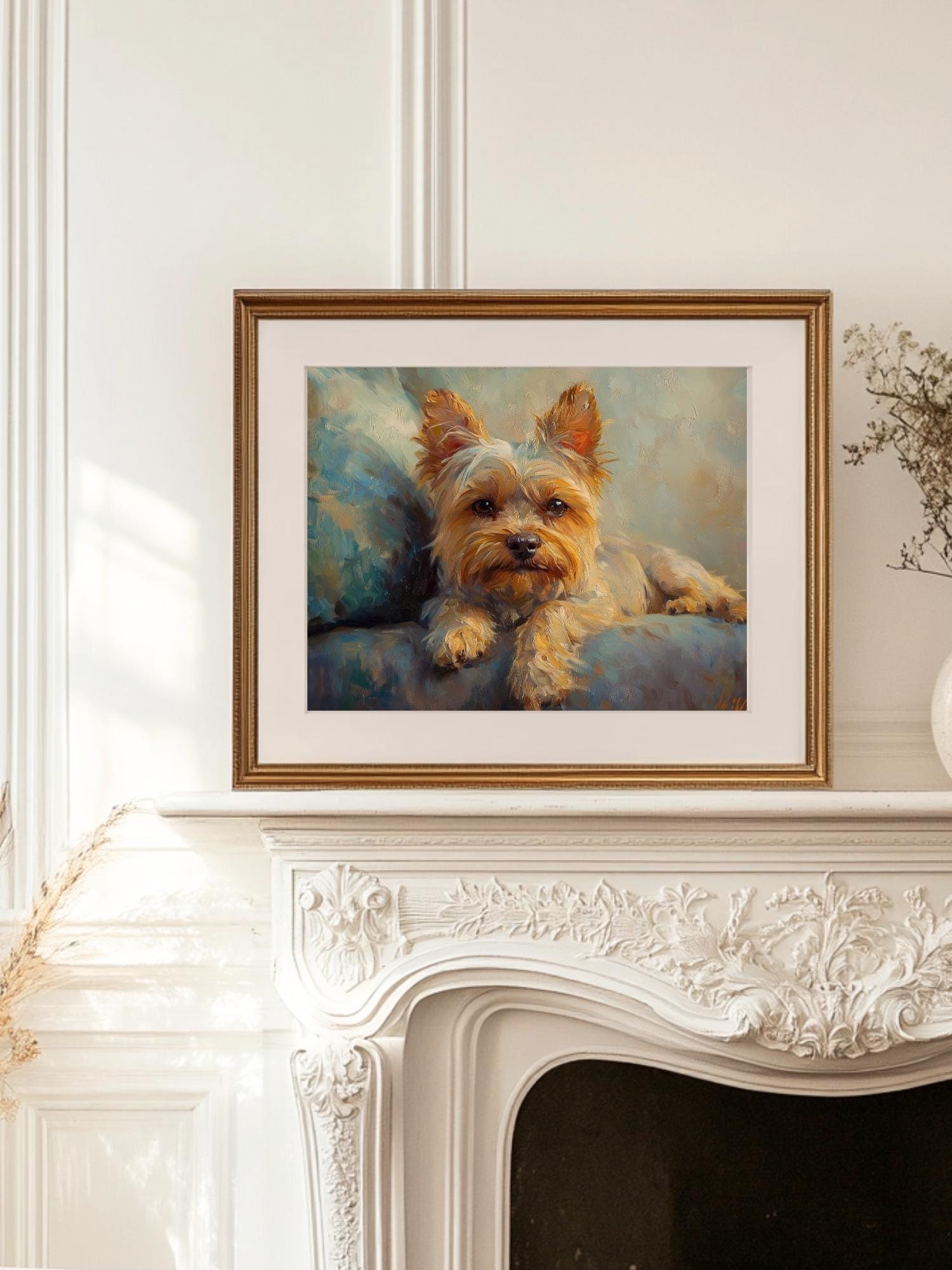 ヴィンテージヨークシャーテリアの絵画：ヨーキー犬の肖像画アート