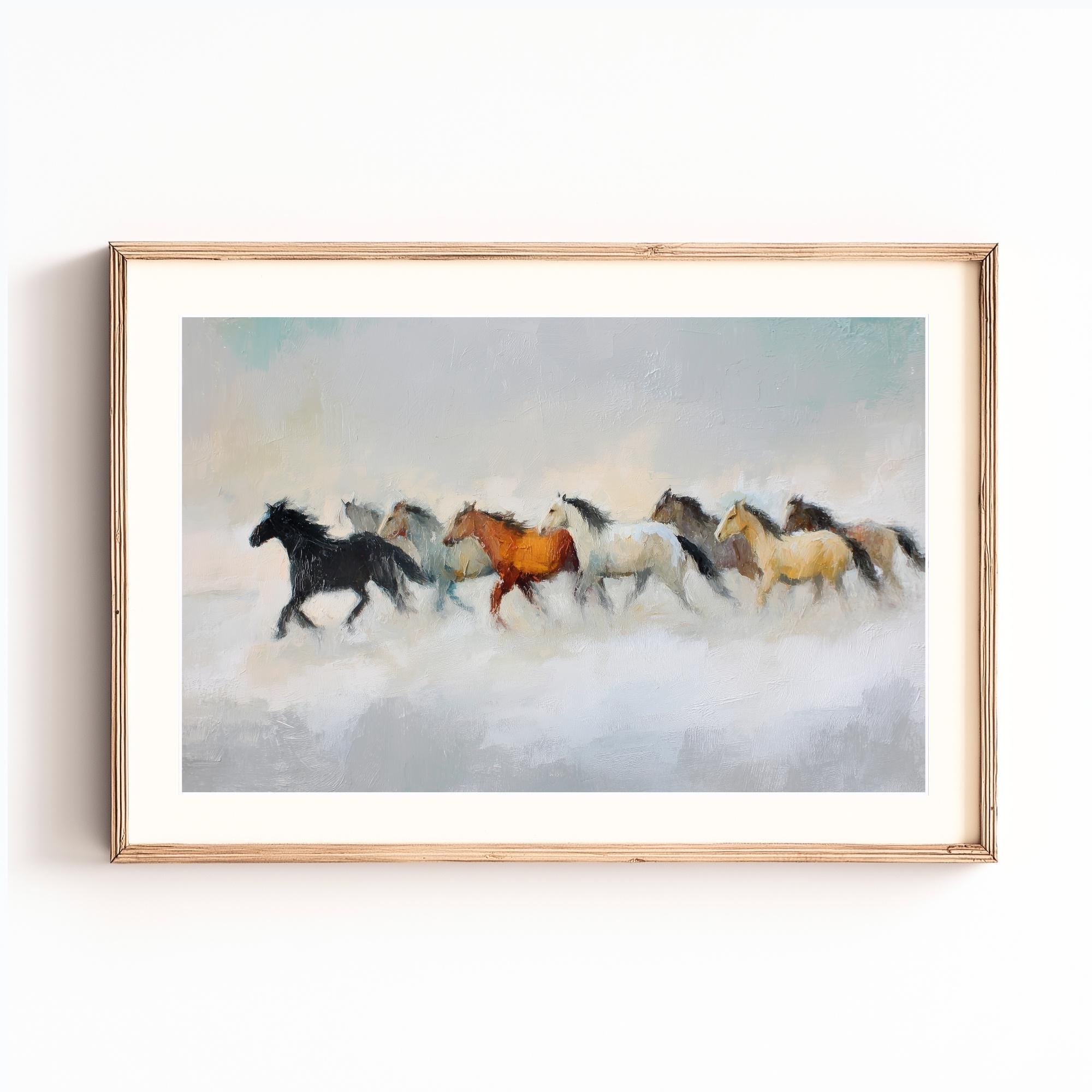 走る野生の馬の絵画：素朴な西部の乗馬アート（デジタルダウンロード