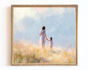 Impression d'art mère et fille : scène florale vintage (téléchargement numérique)