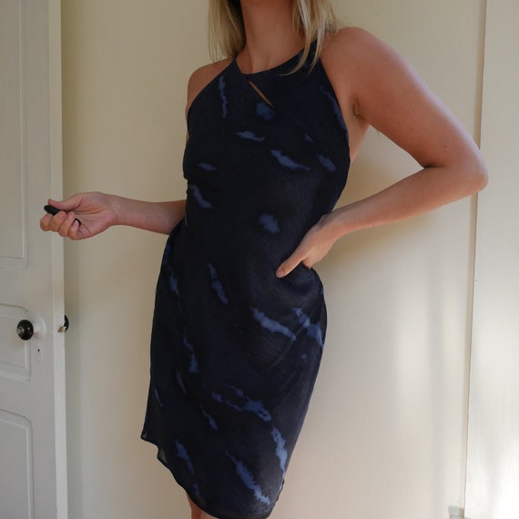 Silk bias cut dress cut-out blue dyed by MANI by … - image 4