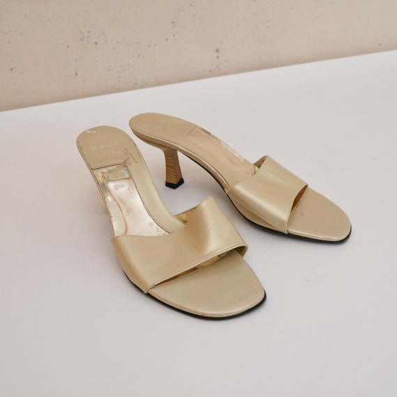 y2k gold metallic leather slides low heel by bebe… - image 7