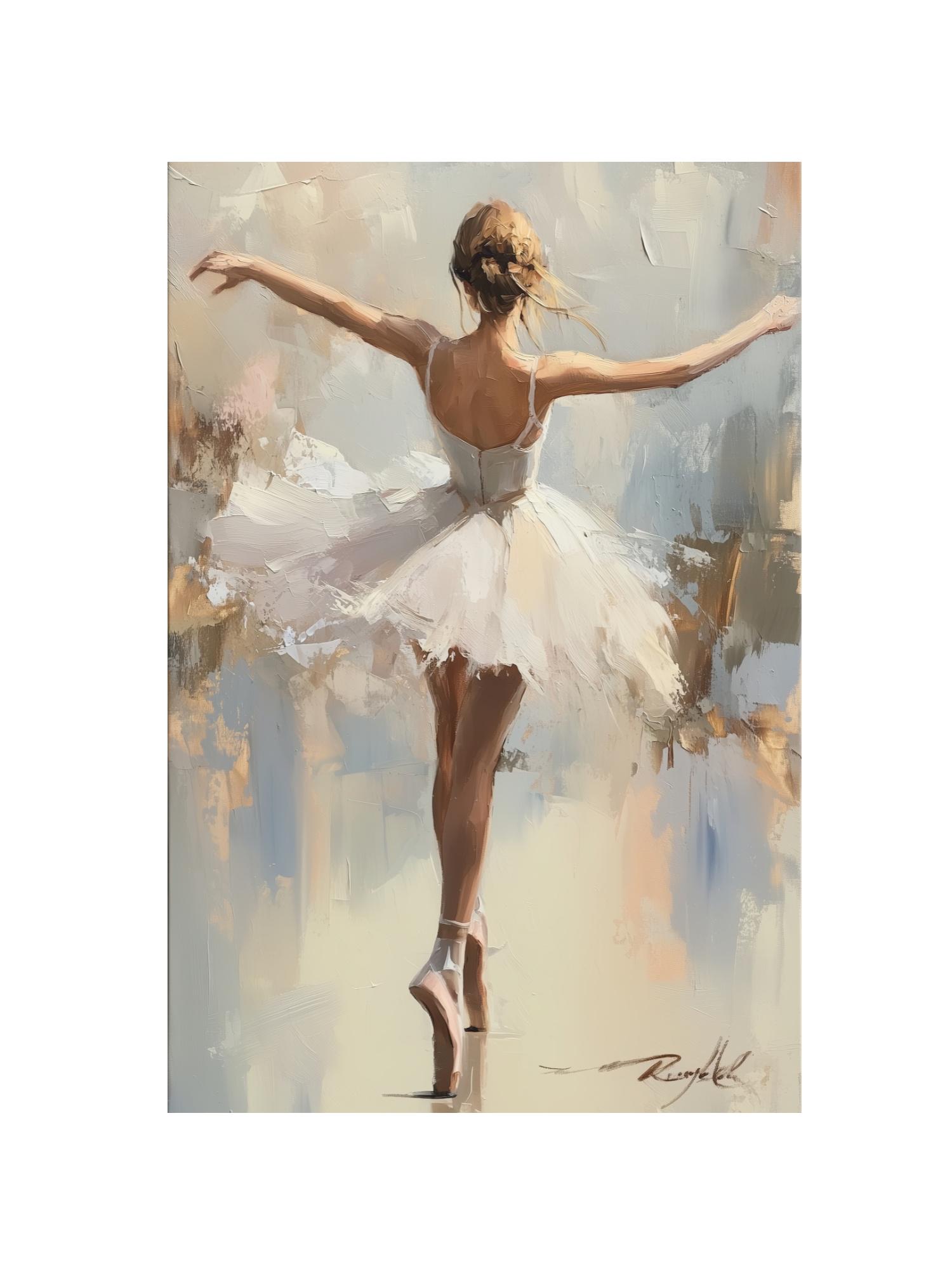ヴィンテージバレリーナ絵画：コケットバレエコアアートプリント