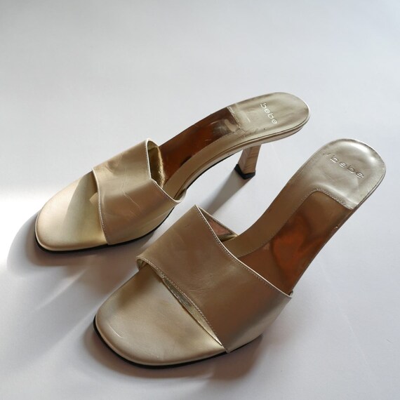 y2k gold metallic leather slides low heel by bebe… - image 6