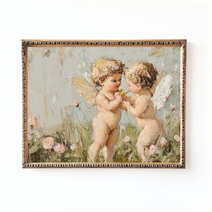 Cherub Wall Art | Girly Wall Decor | Cupid Vintage Painting Print | French Impressionist Angel Art Instant Print Digital Download