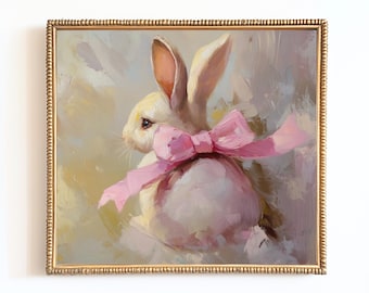 Babykamerprint paashaas: pastel konijn met roze strik (digitale download)