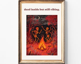 Dancing Skeletons Campfire Art Print | Funny Spooky Halloween (Digital Download)