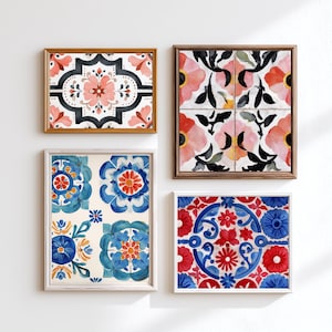 Mediterranean Tile Prints Set: Spanish Talavera, Boho Kitchen Decor (Digital Download)