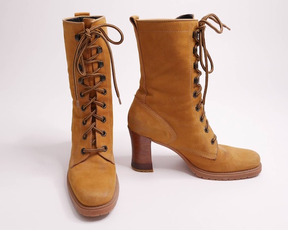 Womens high top heel work boots