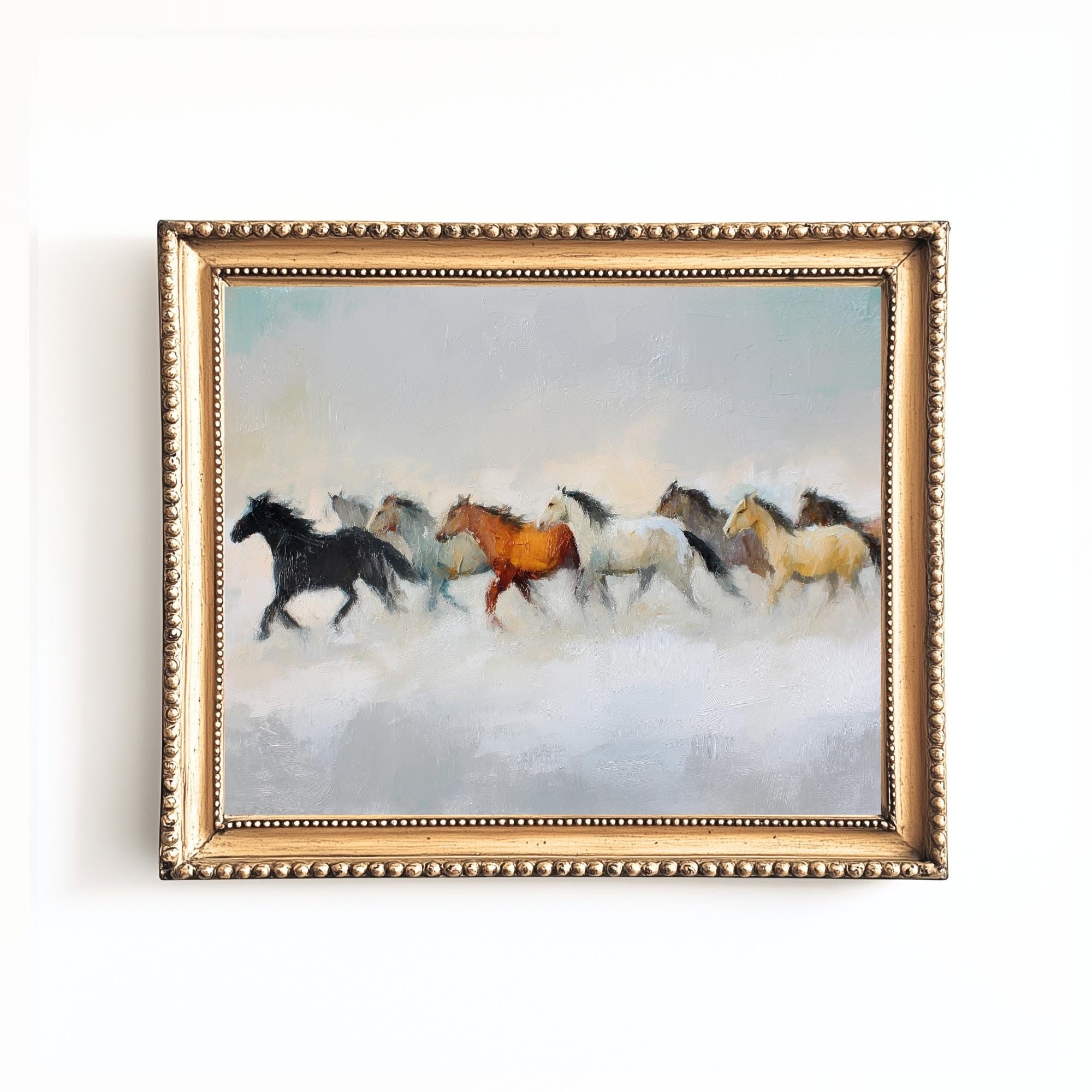 走る野生の馬の絵画：素朴な西部の乗馬アート（デジタルダウンロード