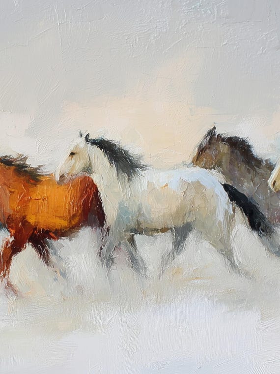 走る野生の馬の絵画：素朴な西部の乗馬アート（デジタルダウンロード