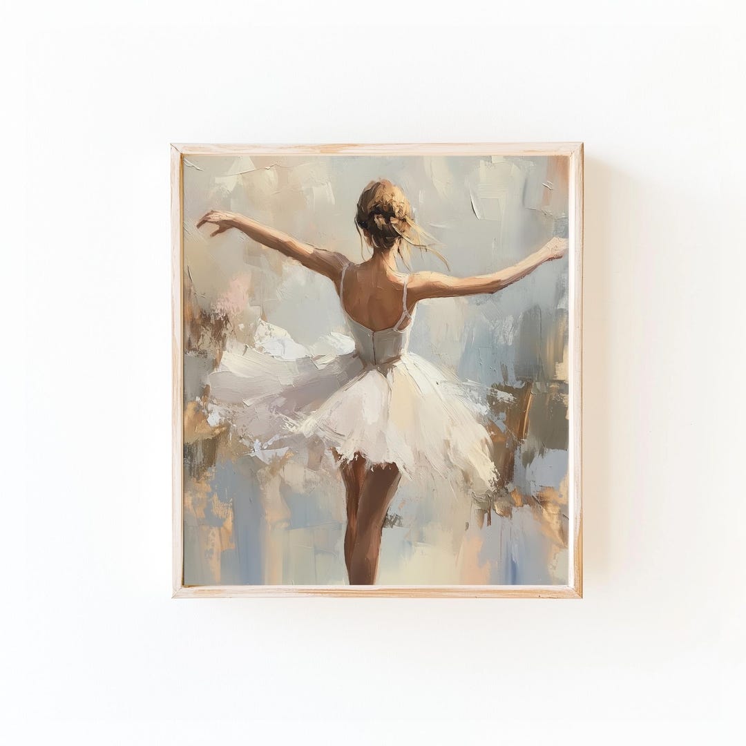 手描き　バレエリーナ　アクリル画 ヴィンテージバレリーナ絵画：コケットバレエコアアートプリント