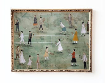 Vintage Tennis Court Print: Retro Sports Illustration (Digital Download)
