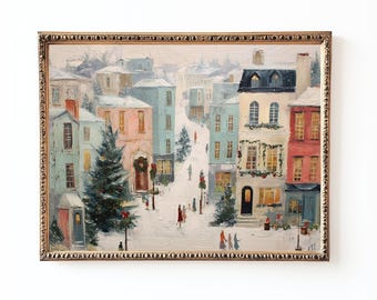 Christmas Village Painting | Vintage Holiday Street Scene (Digital Download)