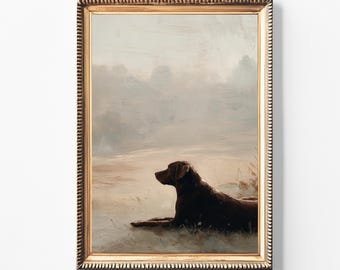 Vintage Chocolate Lab Print: Labrador Retriever Dog Minimalist Rustic Farmhouse Art (Digital Download)