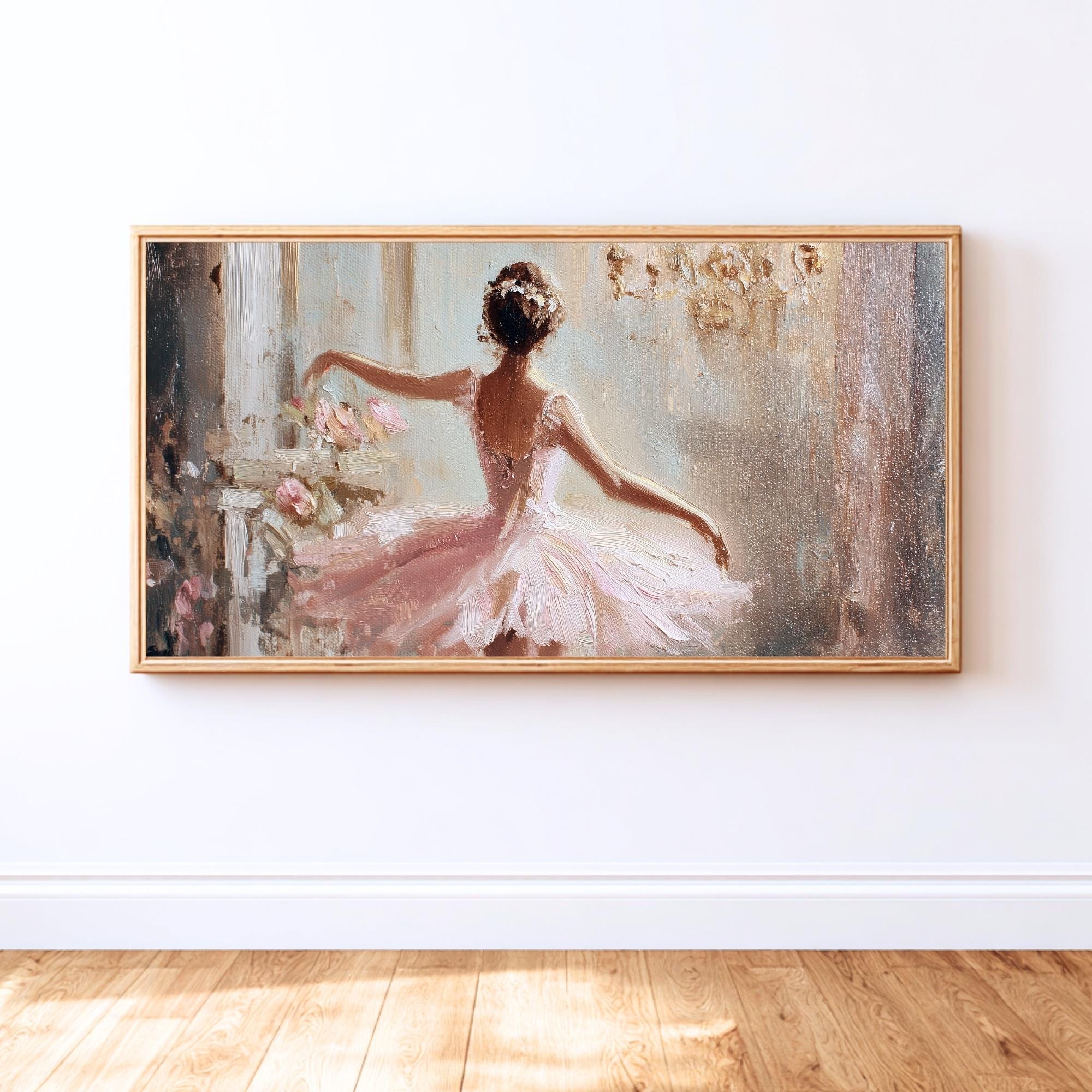 バレエの壁アート：ピンクのチュチュを着て優雅に回転するバレリーナ