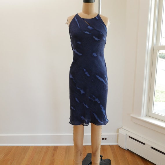 Silk bias cut dress cut-out blue dyed by MANI by … - image 8